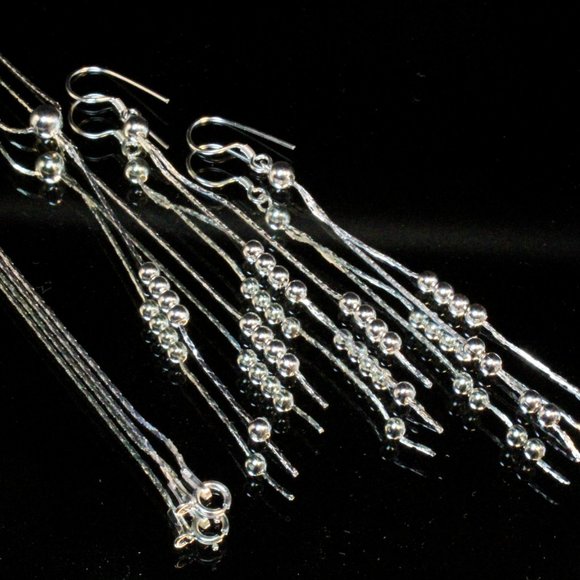 Contemporary New Sterling Silver Textured Drop Round Bead Dainty Necklace Set - Picture 9 of 9